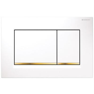Geberit Sigma30 bedieningplaat, 2-toets spoeling frontbediening voor toilet 24.6x16.4cm wit / goud