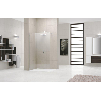 Novellini Giada paroi de douche H 118 120x195cm avec barre de fixation murale 100cm profilé chromé mat et verre transparent avec bande satinée