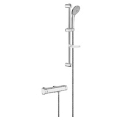 GROHE Grohtherm 2000 Ensemble de douche - robinet de douche thermostatique - avec ensemble de douche à glissière - 60cm - douchette ronde - 3 types de jets - flexible de douche lisse - avec porte-savon - chrome