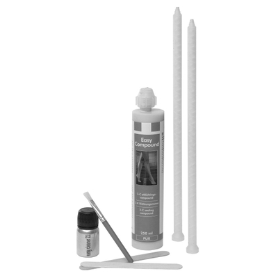 Easy Drain Easy Compound set: Easy Compound cartouche, 2 buses mélangeuses, pot Easy Cleaner 22, petit pinceau et 2 spatules de lissage