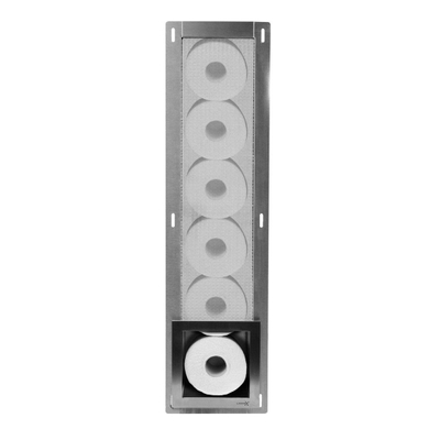 Looox Closed Support de rouleau de réserve encastré 17.3x74x14cm - 6 rouleaux - inox brossé