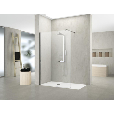 Novellini Kuadra paroi fixe h pour douche à l'italienne walk 2 107/110x200cm avec support mural 150cm profil chrome et verre clair