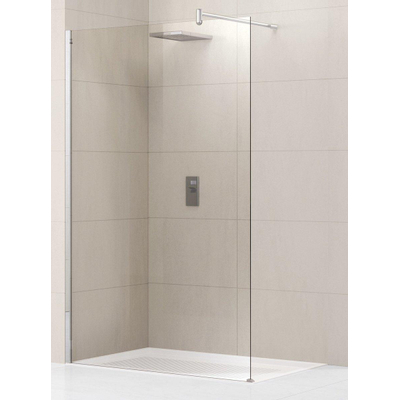 Novellini Lunes douche à l'italienne h 118 120x195cm avec support mural 100cm profil chrome mat et verre clair h1201b