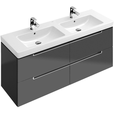 Villeroy & Boch Subway 2.0 wastafelonderkast 128.7x52x4.49cm Grijs hoogglans