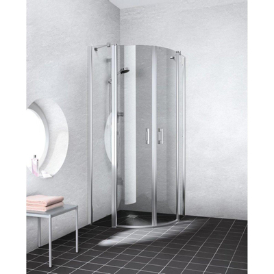 Kermi liga cabine de douche quart de rond avec porte à segment fixe 90x200cm argent mat/clair