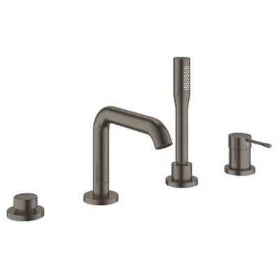 GROHE Essence New afbouwdeel voor 4-gats badrandcombinatie met omstel incl. baduitloop, handdouche en doucheslang 200cm brushed hard graphite