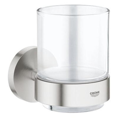 GROHE Essentials Bekerhouder - 10.6x9.9cm - met glas - supersteel