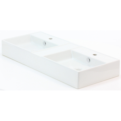 Royal plaza Legato dubbele wastafel 106x46cm2x kraangat wit met 2x wastafelkraan en afvoerplug chroom SHOWROOMMODEL