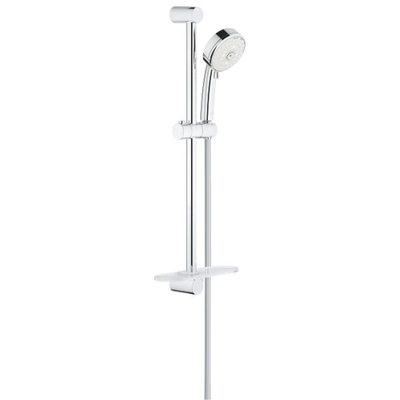 GROHE New Tempesta Cosmopolitan 100 Ensemble de douche - 60cm - douchette ronde - 4 types de jet - flexible de douche lisse - avec porte-savon - chrome/blanc