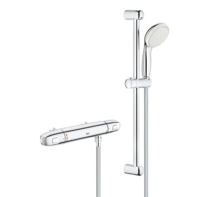 GROHE Grohtherm-1000 New Set de confort avec robinet de douche thermostatique entraxe=12cm et barre de douche New Tempesta 60cm chrome/blanc