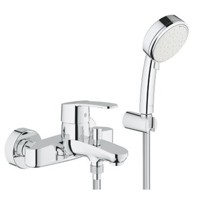 Grohe Eurostyle Cosmopolitan Badkraan - met omstel - met koppelingen - met doucheset - chroom/wit