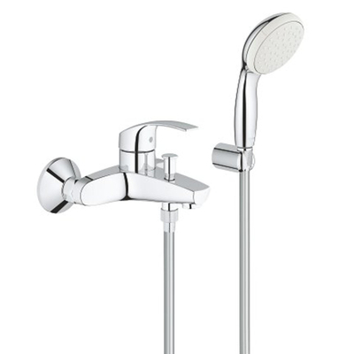 GROHE Eurosmart Mitigeur bain mural entraxe=15cm avec raccord et inverseur avec garniture de douche chrome/blanc