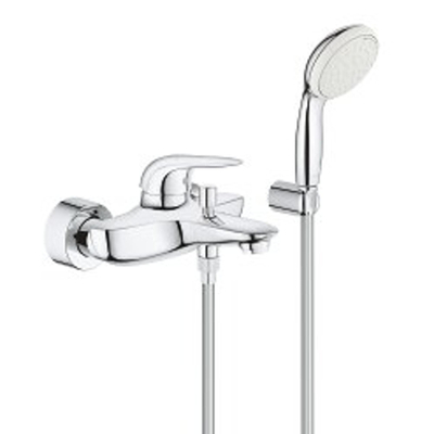 GROHE Eurostyle New robinet baignoire avec inverseur avec raccords avec ensemble de douche avec manette fermée chrome/blanc