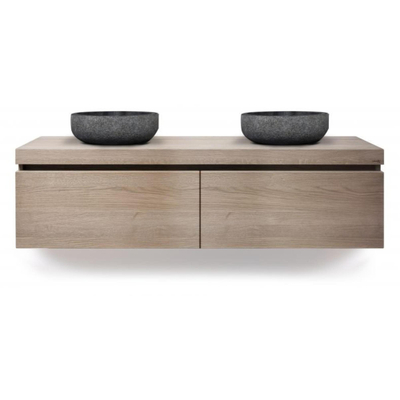 Looox Wood collection Wooden Drawer BoX ladenkast met 2 laden 120x45x46cm met softclose eiken old grey OUTLETSTORE