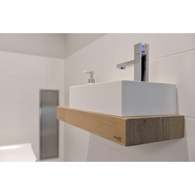 Looox Wood collection Wooden Base plan vasque en chêne mini 40x23x7cm chêne old grey
