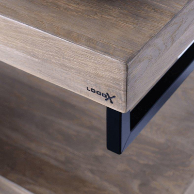 Looox Wood collection Solo wastafelblad - 100x46cm - Met handdoekhouder (links) mat zwart - Massief eiken Old grey