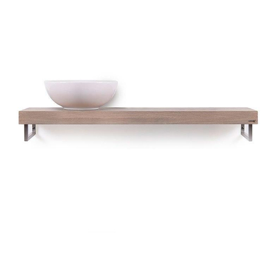 Looox Wood collection Solo plan sous vasque - 100x46cm - Avec suspension noir mat - Chêne massif vieux gris