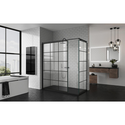 Douche à l'italienne Novellini Kuadra 160 ver.157-160 motif carré noir mat