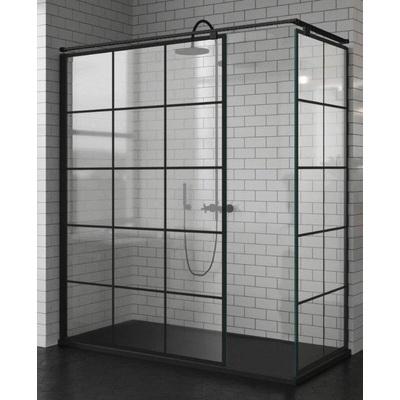 Douche à l'italienne Novellini Kuadra 160 ver.157-160 motif carré noir mat