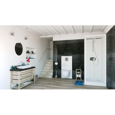 Sanibroyeur Saniwall Pro élément encastré avec panneaux en verre incl. broyeur de matières fécales avec plaque de commande Grohe chromée excl. toilette