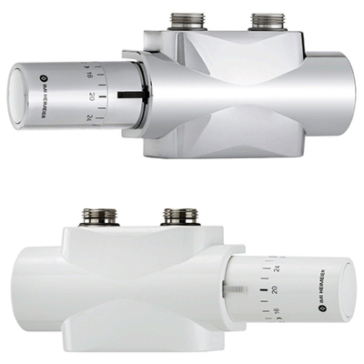 IMI Heimeier Multilux 4 1 of 2-pijps onderblokset m. Halo, recht en haaks R1/2 - G3/4 HOH 50mm design-uitvoering wit TWEEDEKANS