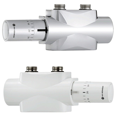 IMI Heimeier Multilux Eclipse 2 tuyaux kit de raccord avec Halo réglage de débit droit et angle droit R1/2 - G3/4 HOH 50mm design blanc