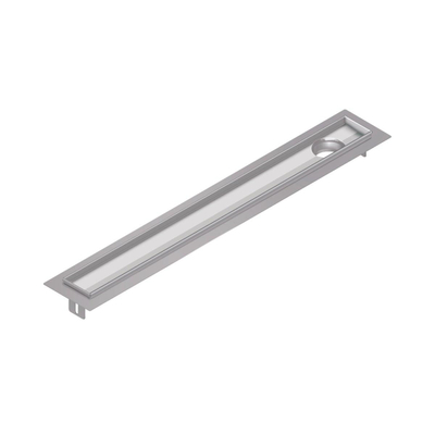 Aco FlexDrain E ShowerDrain Caniveau de douche en acier inoxydable rehausseur excentré avec bride périphérique 687mm (sans grille/corps de siphon/obturateur anti-odeurs) avec sortie verticale