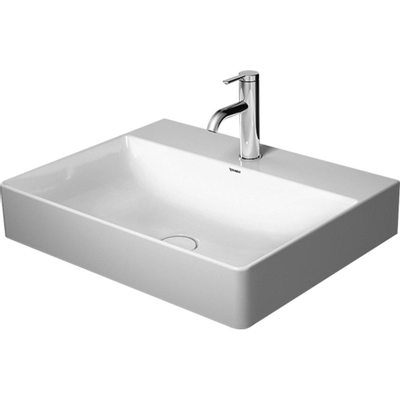 Duravit Durasquare Wastafel - geslepen - zonder overloop - 1 kraangat - 60x47cm - met afvoerventiel en keramische afdekkap - wit