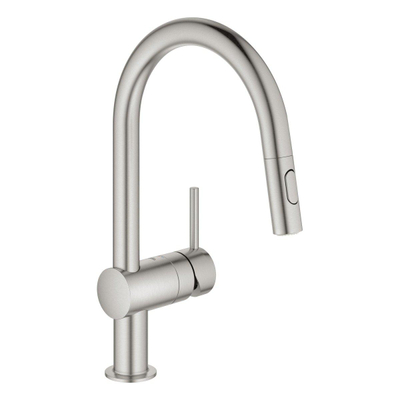 GROHE Minta Robinet de cuisine - haut - bec pivotant/extensible - 2 types de jets - supersteel brossé