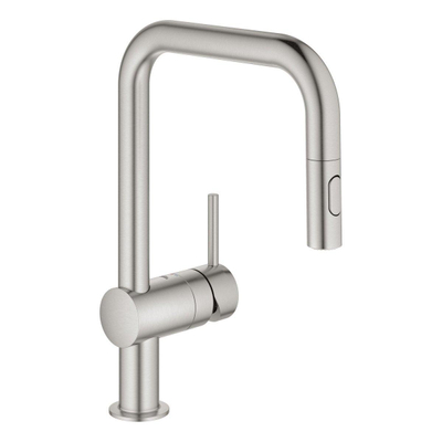 GROHE Minta Keukenkraan - draaibare/uittrekbare uitloop - 2 straalsoorten - supersteel geborsteld