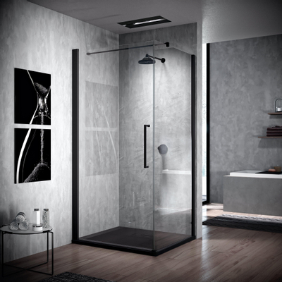 Novellini Young 2.0 paroi latérale 87x200cm verre transparent et profil noir mat