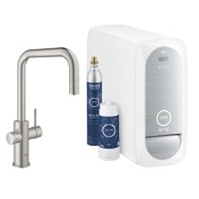 Grohe Blue Home Keukenkraan - uittrekbare u uitloop - 1 gats - filterfunctie - plat licht en bruisend water - Brushed Supersteel (RVS)