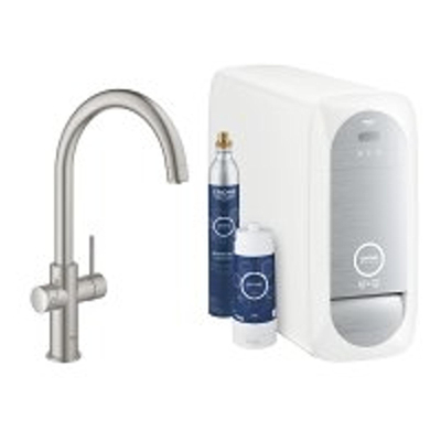 Grohe Blue Home Keukenkraan - C-uitloop - 1-gats - filterfunctie - plat licht en bruisend water - Supersteel (RVS)