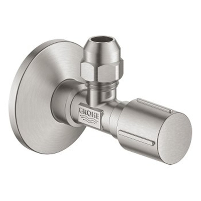 GROHE robinet d'arrêt d'angle à compression avec bague d'étanchéité en téflon 1/2x3/8 m. poignée métallique supersteel