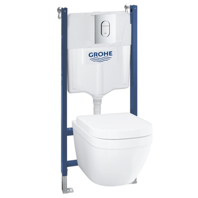 GROHE Euro Ceramic toiletset - Solido inbouwreservoir - spoelrandloos - softclose zitting - bedieningsplaat chroom - glans wit