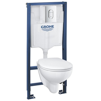 GROHE Solido Bau ensemble WC - sans rebord de rinçage - abattant softclose/quickrelease - plaque de commande chromée - Blanc brillant