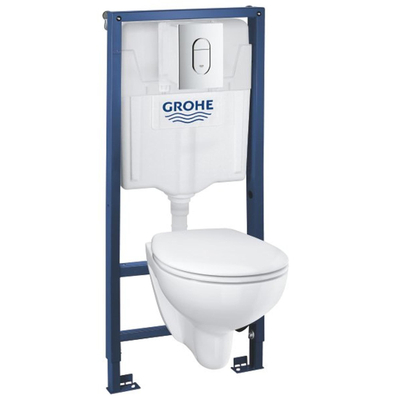 GROHE WC suspendu sans brime avec abattant softclose et quickrelease blanc avec réservoir encastrable et plaque de commande chrome
