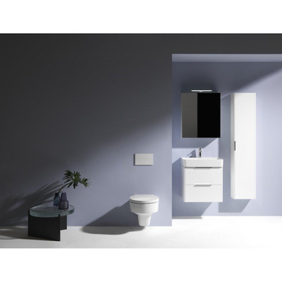 Laufen Base toiletkast 60x18.5x70cm met LED verlichting 2-zijdige spiegeldeur links 2 glazen legplanken en stopcontact hout/glas wit glanzend