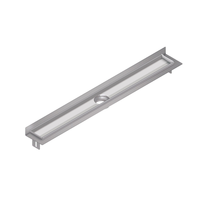 Aco FlexDrain E ShowerDrain Caniveau de douche en acier inoxydable rehausse avec bride murale 887mm (hors grille/boîte de siphon/clapet anti-odeurs) avec sortie verticale