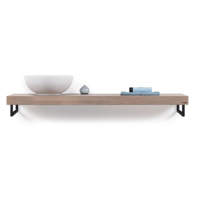 Looox Wood collection plan sous vasque - 200x46cm - Avec porte-serviettes (gauche) inox brossé - Chêne massif gris ancien