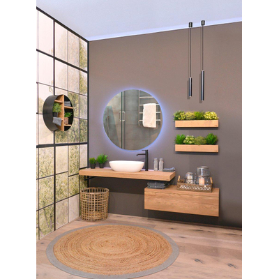 Looox Wood collection Plan vasque 200x46x7cm Chêne Old Grey avec porte-serviette droite Noir mat