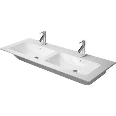 Duravit Me by starck Meubelwastafel dubbel - 2 kraangaten - met overloop - 130x49cm - mat wit