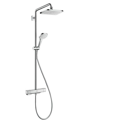 Hansgrohe Croma e 280 - showerpipe: - met douchekraan - thermostatisch - met 1jet - hoofddouche - ecosmart - met 3jet - handdouche multi en doucheslang - 200cm - thermostaat - hoogglans chroom