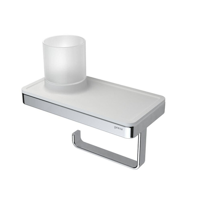 Geesa Frame Collection Porte-papier toilette avec tablette 18x10.8cm blanc avec support LED chrome