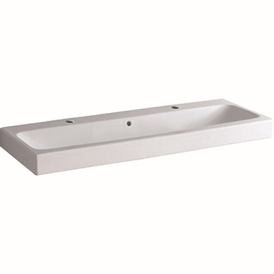 Geberit ICon wastafel - 120x48.5x16cm - 1 wasbak - 2 kraangaten Links en rechts - met overloopgat - keramiek - glans wit