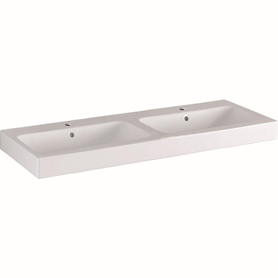 Geberit iCon Double lavabo 120x48.5cm 2 trous de robinet avec trop-plein Blanc