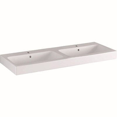 Geberit Icon Lavabo - 120x48.5x16cm - 2 cuves - 2 trous de robinetterie - trop-plein - céramique - blanc brillant