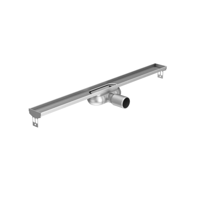 Aco ShowerDrain C caniveau de douche acier inoxydable s.bord sans grille, 70mm de large, garde d''eau 25mm 885mm profondeur d''encastrement 65mm avec sortie latérale