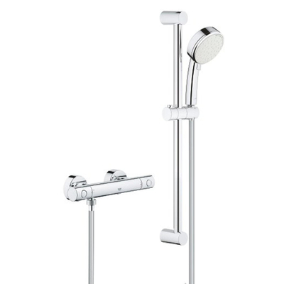 GROHE Grohtherm 800 kit de rénovation cosmopolite avec vanne de douche thermostatique avec raccords hoh=15cm avec barre murale coulissante 60cm et douchette de tête 2 pcs chrome