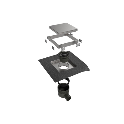 Easy Drain AquaJewels Quattro Zero brossé 20x20cm avec sortie latérale 50mm garde d'eau 30/35/50mm inox AJQ 20X20 ZM